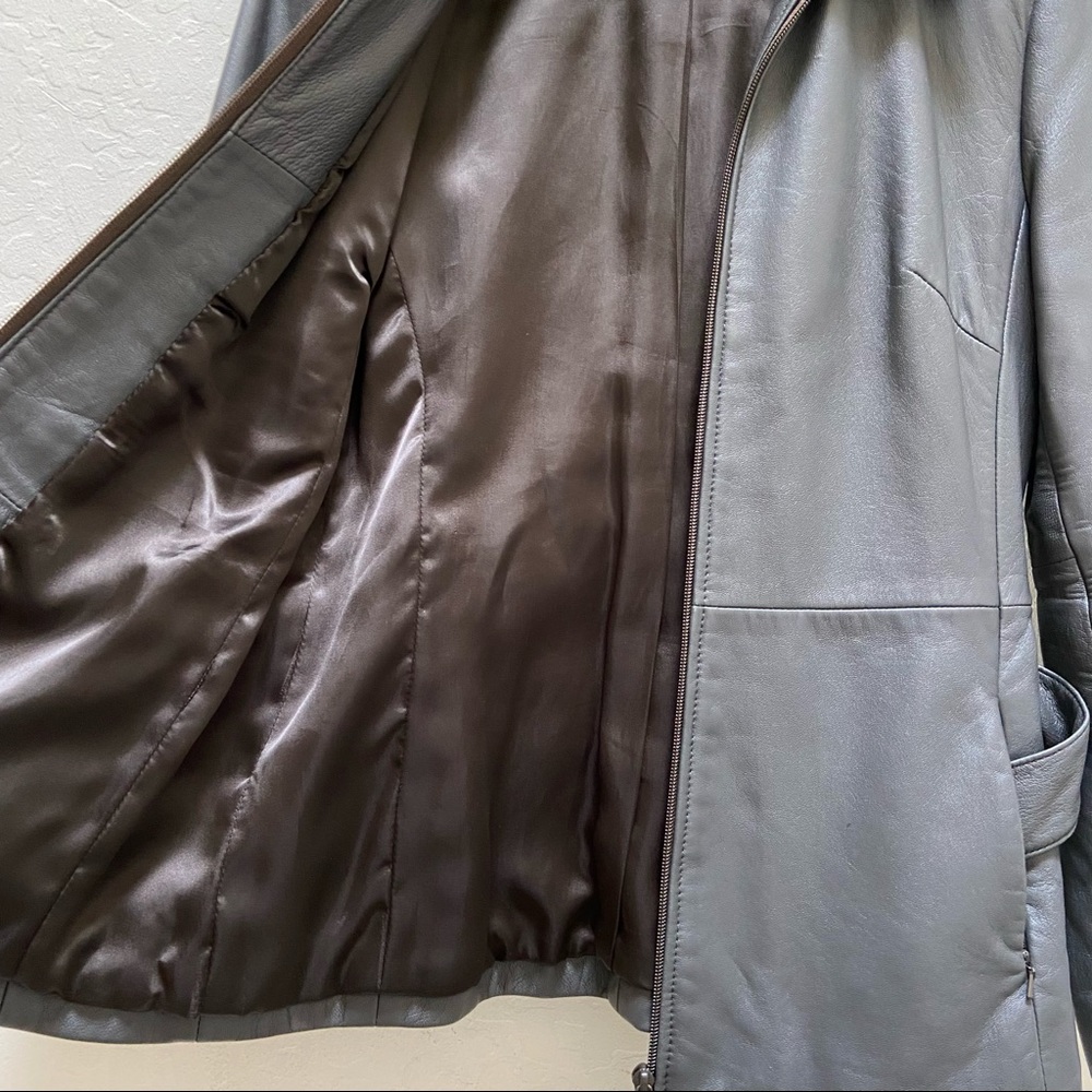 Esprit gray belted leather jacket - Picture 7 of 12